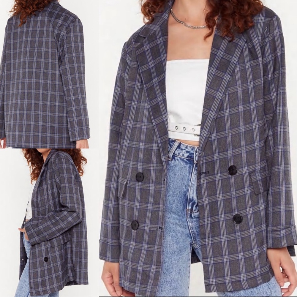NASTY GAL Oversized Blazer Plaid Jacket with buttons and pockets